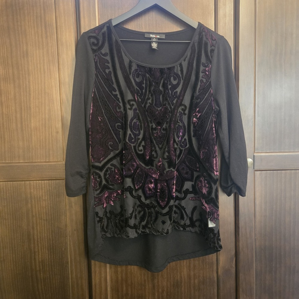 Style & Co y2k Velvet Burnout Purple‎ Black Whimsygoth Dark Fairy Plum Medium - Picture 2 of 16